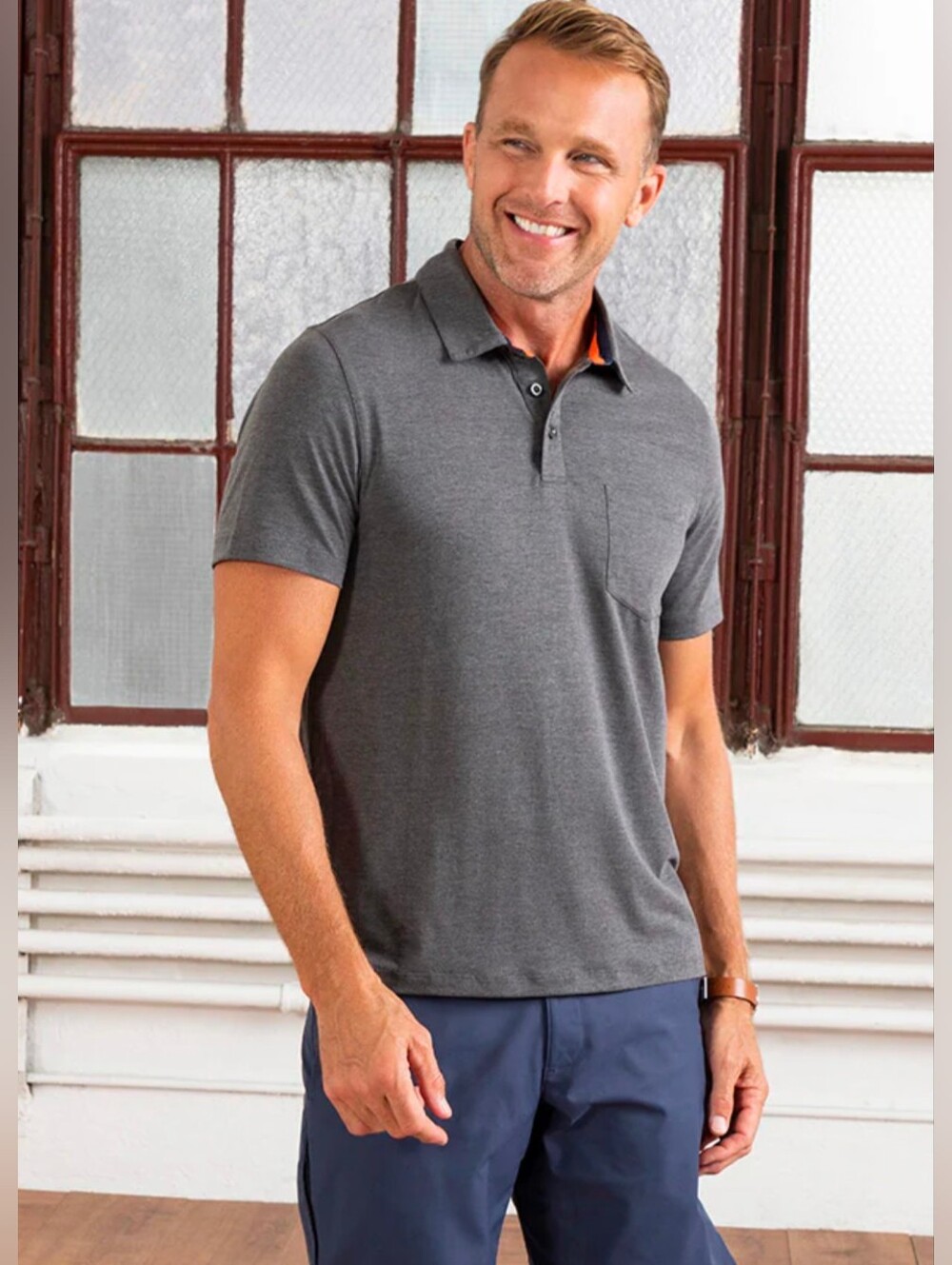 Bluffworks Threshold Knit Polo Shirt in Hurricane Gray Performance Stretch Tech